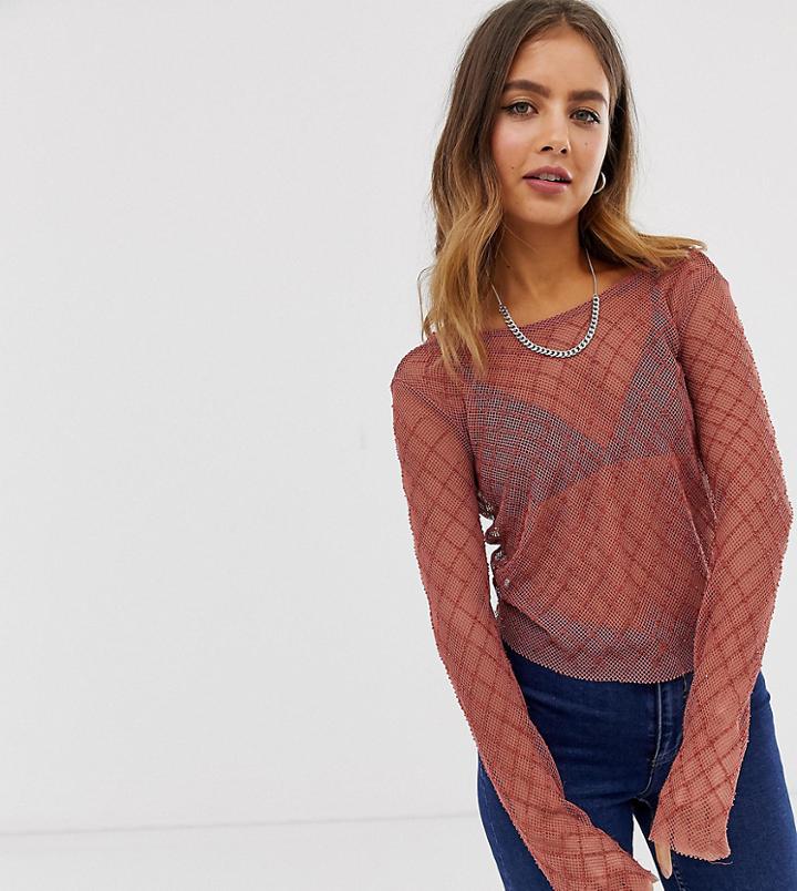 Bershka Beaded Mesh Top In Pink - Pink