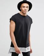 Asos Oversized Sleeveless T-shirt With Bandana Print Split Hem In Black - Black