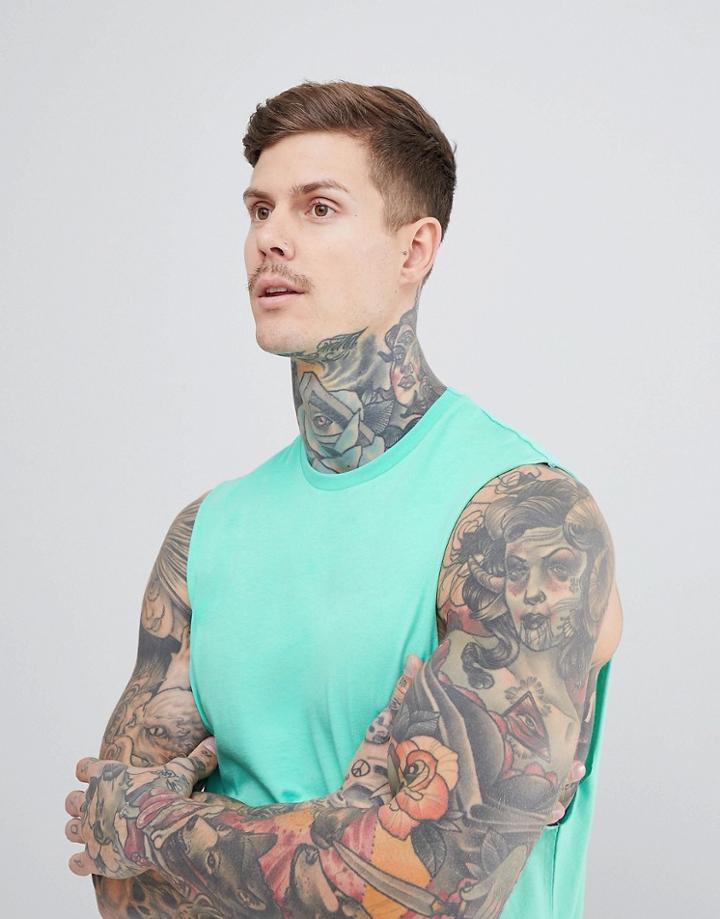 Asos Design Tank With Dropped Armhole In Green - Green