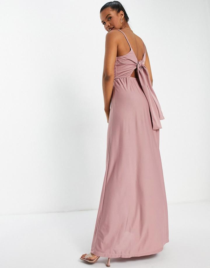 Asos Design Cami Plunge Tie Back Maxi Dress In Rose-pink