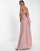Asos Design Cami Plunge Tie Back Maxi Dress In Rose-pink
