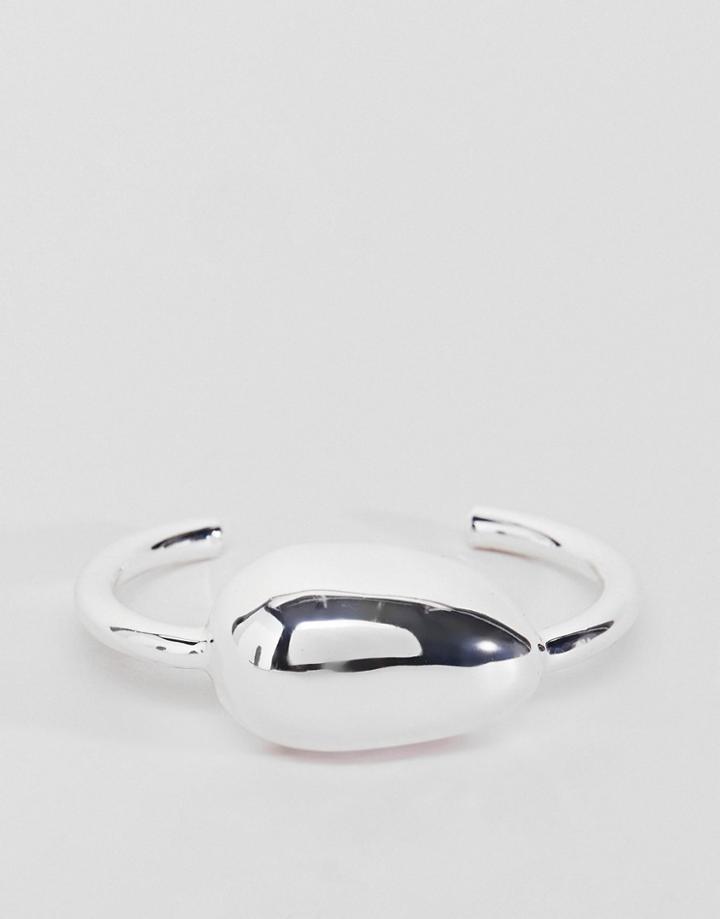 Asos Design Silver Plated Fluid Ovoid Shape Cuff Bracelet - Silver