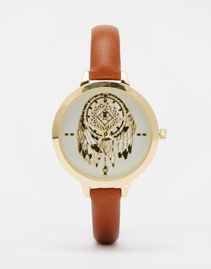 Asos Filigree Dream Catcher Dial Watch - Tan