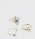 Asos Design Curve Pack Of 3 Eye Rings In Gold Tone
