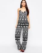 Motel Evelyn Jumpsuit In Elephant Print - Black
