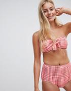Seafolly Capri Check Gingham High Waist Bikini Bottom - Red