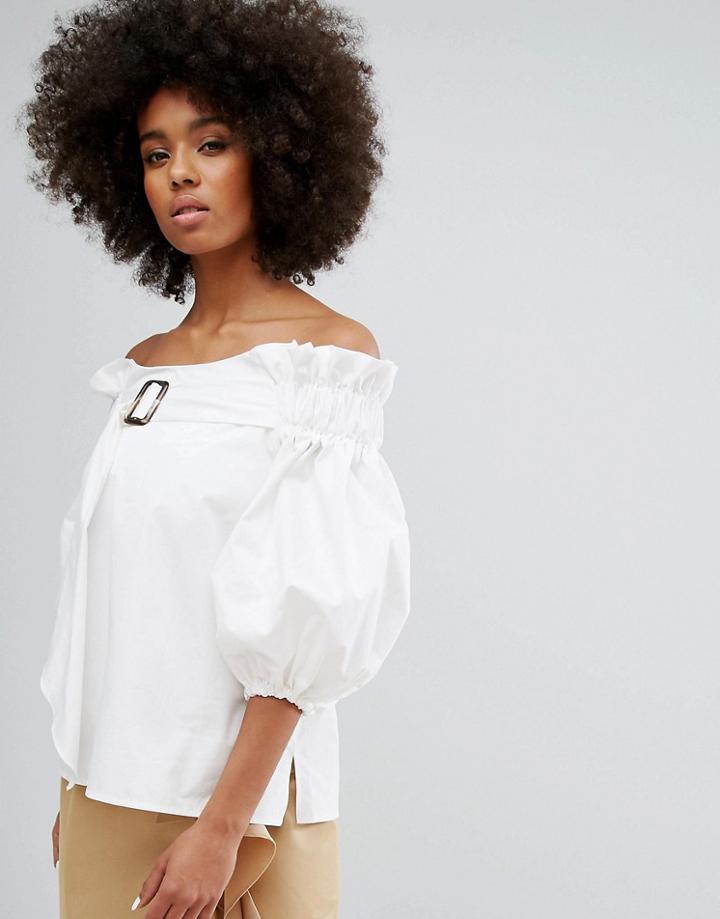 Style Mafia Off Shoulder Tortoiseshell Blouse - White