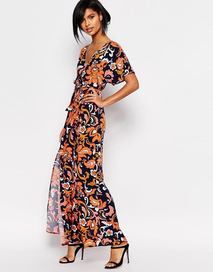 Vero Moda Printed Wrap Maxi Dress - Multi