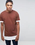 New Look Longline Layered T-shirt In Rust - Brown