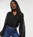 Asos Design Tall Zebra Burnout Shirt In Black