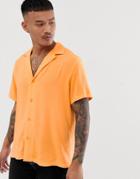 Asos Design Oversized Viscose Shirt With Deep Revere Collar In Orange - Orange