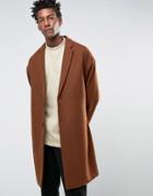 Asos Wool Mix Overcoat With Drop Shoulder In Dark Rust - Brown