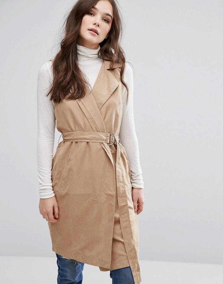 Vila Belted Sleeveless Jacket - Brown