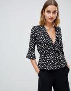 Vero Moda Polka Dot Ruffle Wrap Top - Multi