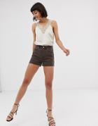 & Other Stories Raw Hem Denim Shorts In Brown - Brown