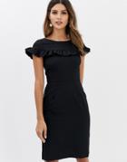 Closet Frill Yoke Tie-back Pencil Dress - Black