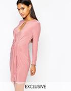 Club L Tie Knot Detail Mini Dress - Dusky Pink