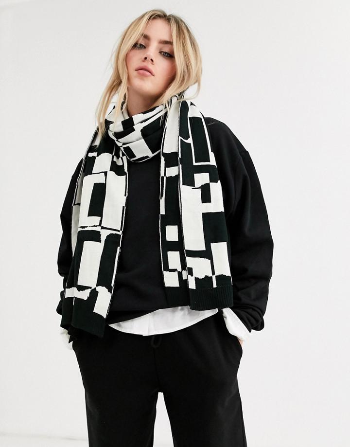 Asos Design Newspaper Print Long Scarf In Black And White-multi