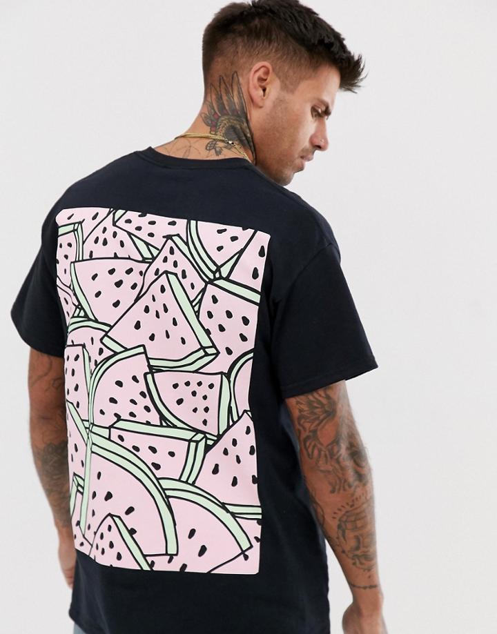New Love Club Melon Back Print T-shirt In Oversized-black