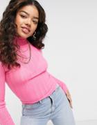 Asos Design Ribbed Roll Neck Sweater In Pink