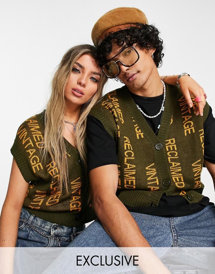 Reclaimed Vintage Inspired Unisex Button Front Vest In Logo Print-multi