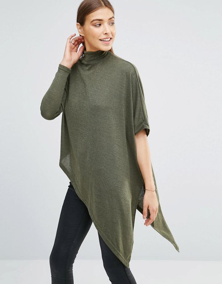 Ax Paris Asymmetric Knitted Polo Top - Green