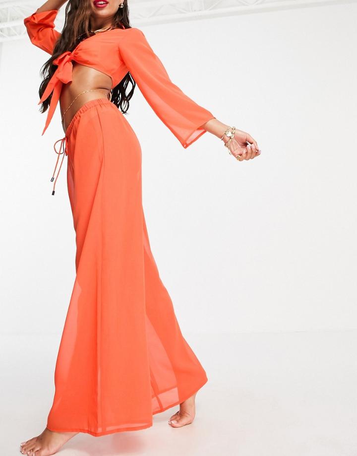Candypants Wide Leg Beach Pants Set In Orange