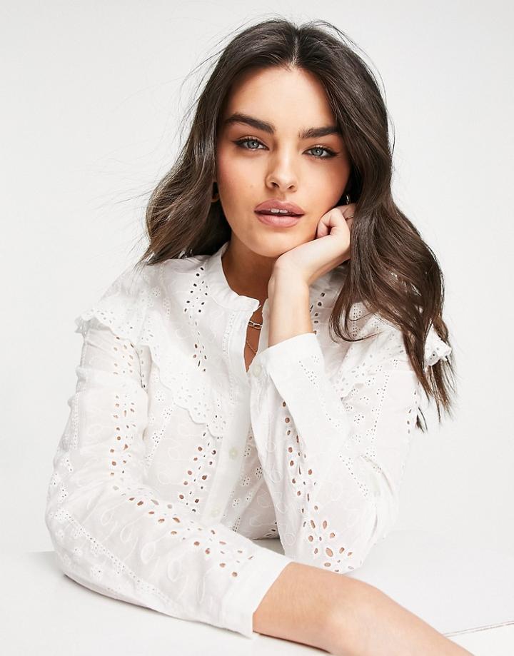 Vero Moda Broderie Ruffle Shirt In White