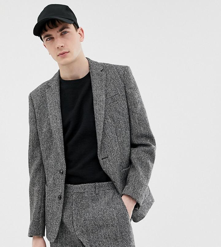 Noak Slim Fit Harris Tweed Suit Jacket In Gray