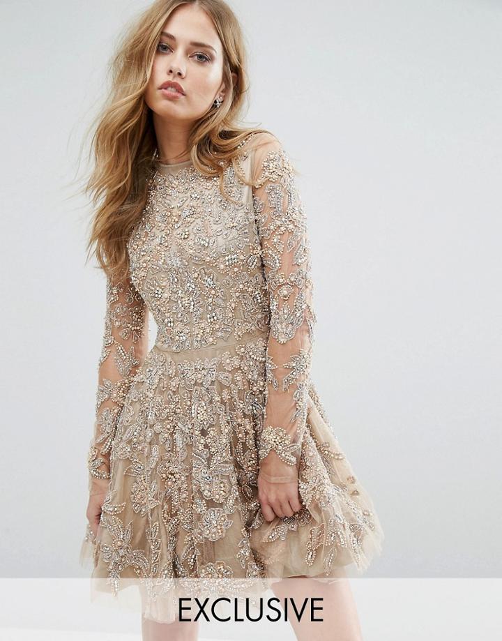 A Star Is Born Skater Dress With Allover Embellishment - Pink