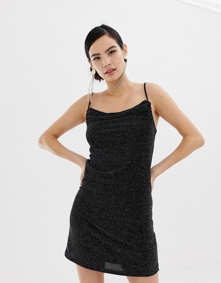 Miss Selfridge Bodycon Mini Dress With Cowl Neck In Black Glitter - Black