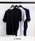 Selected Homme Organic Cotton Blend Slim Fit 3 Pack T-shirts In White, Black & Navy-multi