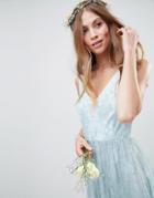 Asos Design Design Bridesmaid Delicate Lace Sheer Insert Midi Dress - Green