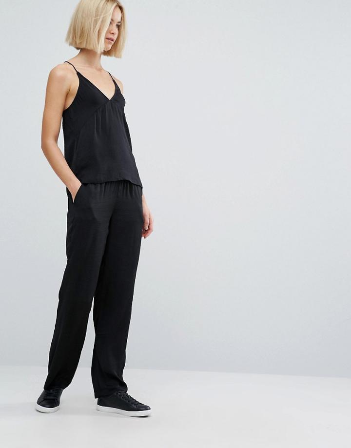 Moss Copenhagen Casual Pant In Silky Fabric - Black