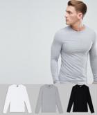 Asos Design Extreme Muscle Long Sleeve T-shirt 3 Pack Save - Multi