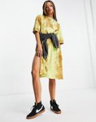 Topshop Oversized T-shirt Midi Dress In Lime-green