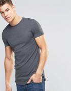 Asos Extreme Muscle Longline T-shirt In Rib With Side Zips - Charcoal Marl