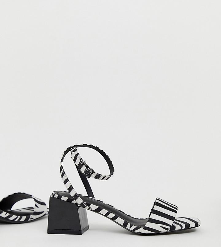 Asos Design Wide Fit Honeywell Block Heeled Sandals In Zebra-multi