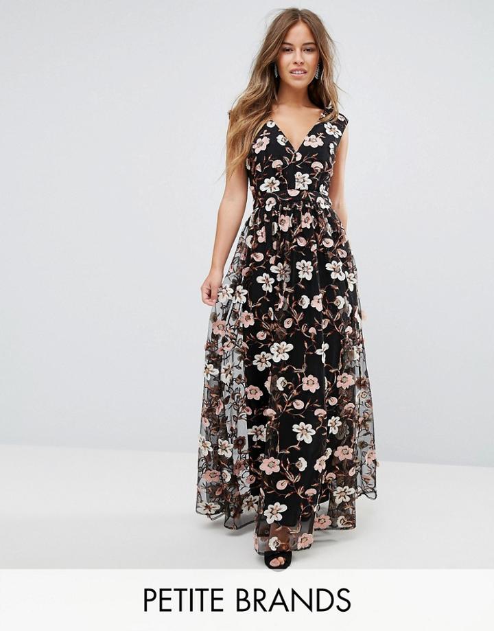 True Decadence Petite All Over Embroidered V Neck Maxi Dress - Multi