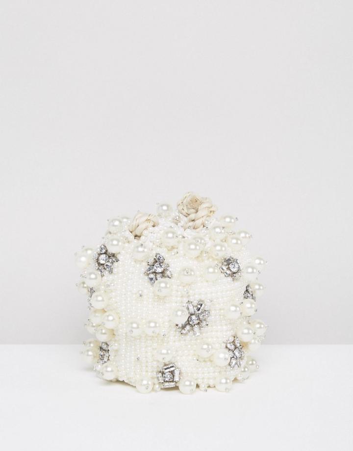 Asos Bridal Pearl Embellished Pouch Clutch Bag - White