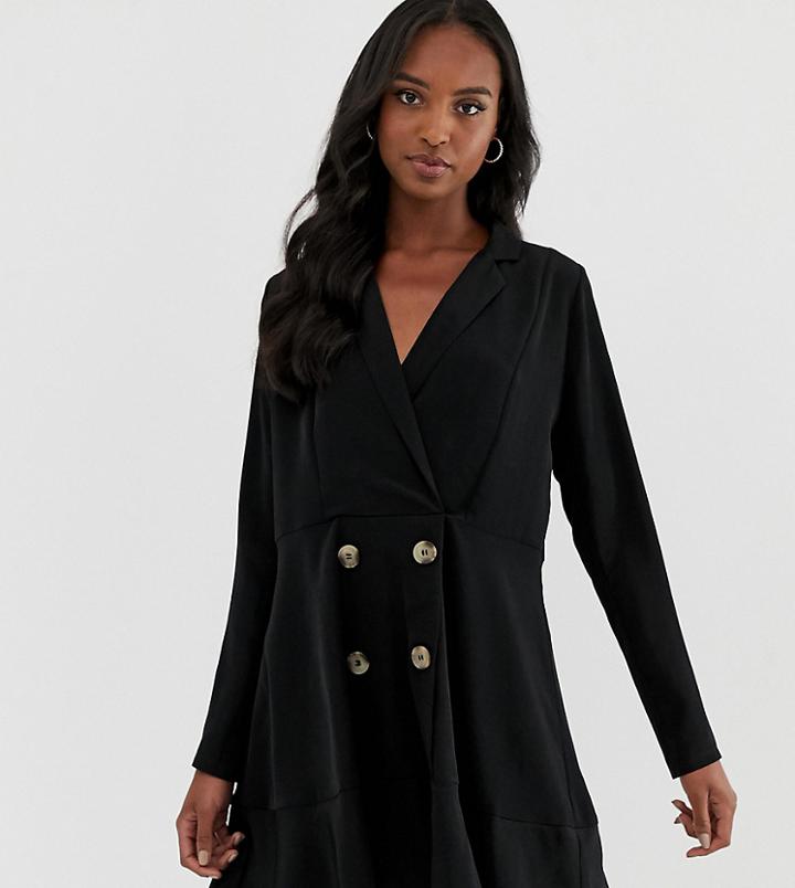 Asos Design Tall Tux Mini Dress With Pephem - Black