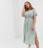 Glamorous Curve Shirt Dress With Belt In Grid Check-green