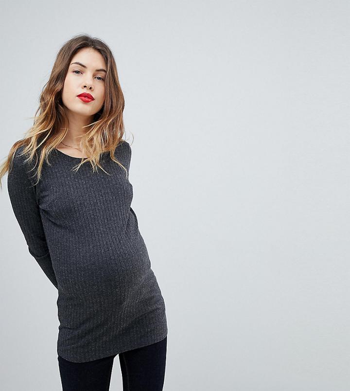 New Look Maternity Rib Side Split Tunic Top - Gray