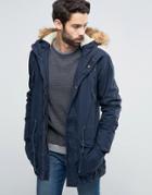 !solid Parka With Faux Fur Hood - Navy