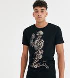 Religion Tall Curved Hem T-shirt With Floral Print In Black - Black
