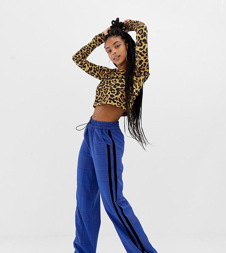 Collusion Wide Leg Check Pants With Side Stripe - Blue