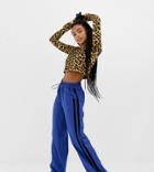 Collusion Wide Leg Check Pants With Side Stripe - Blue