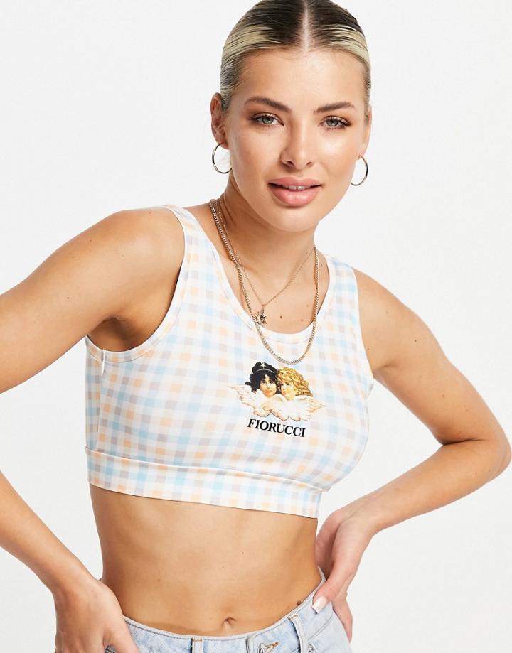 Fiorucci Cropped Tank In Gingham With Angel Graphic-multi