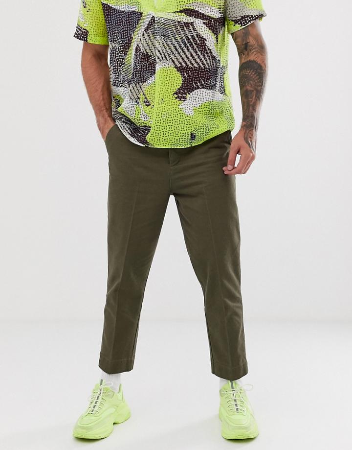 Asos Design Relaxed Utility Pants In Khaki-green