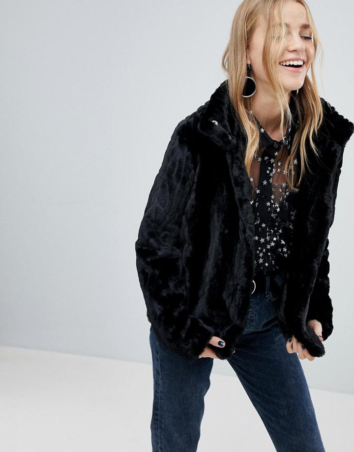 Pieces Faux Fur Jacket - Black